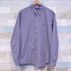 Ralph Lauren Gingham Custom Fit Oxford Shirt Purple White Long Sleeve Mens XL